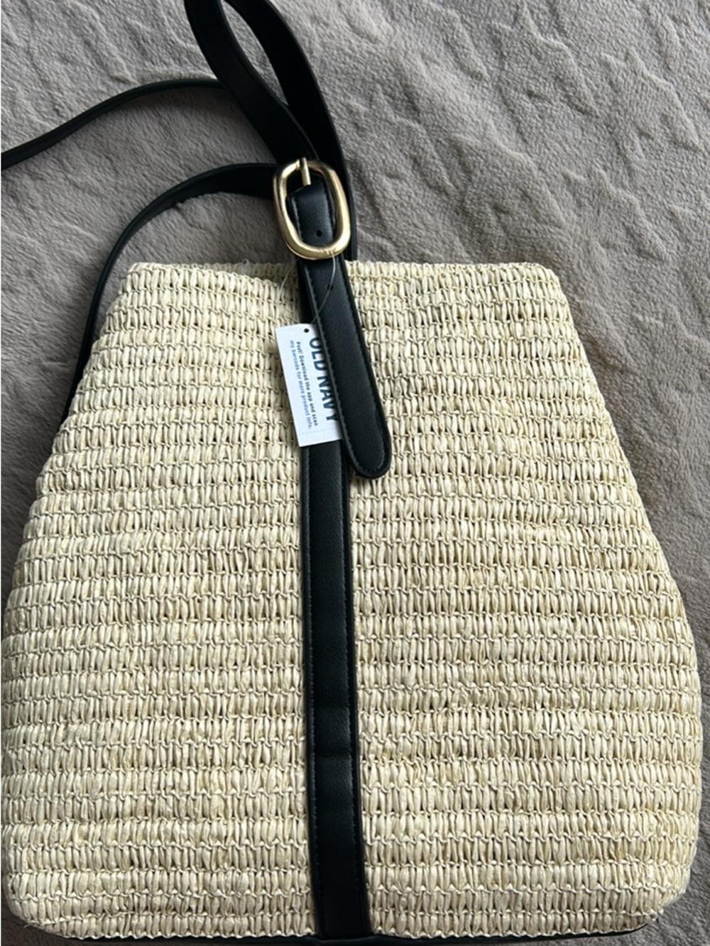 Old Navy Cream Woven Shoulder Bag with Black Trim